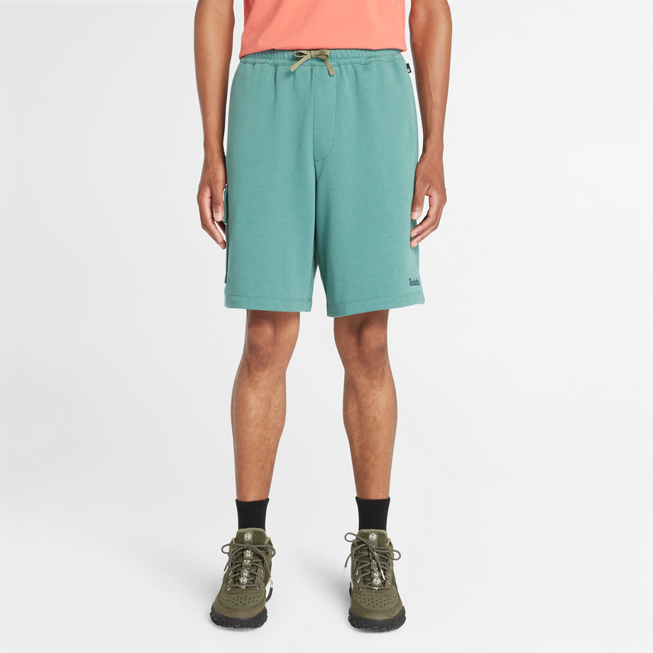 Timberland Cargo Brushback Sweatshorts For Men In Sea Pine Teal, Size L