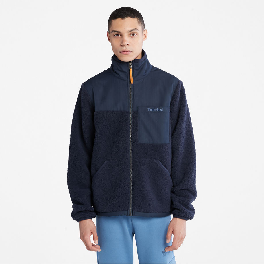 Timberland High-pile Zip-front Fleece For Men In Navy Dark Blue