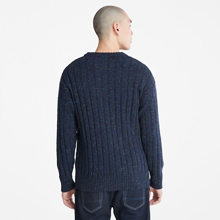 Getextureerde trui met ronde hals voor heren in marineblauw-