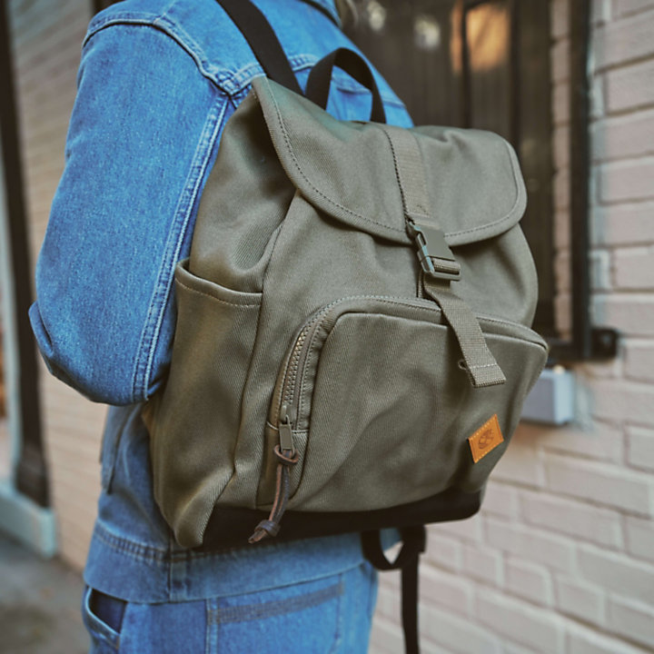 Canvas and Leather Backpack for Women in Green-
