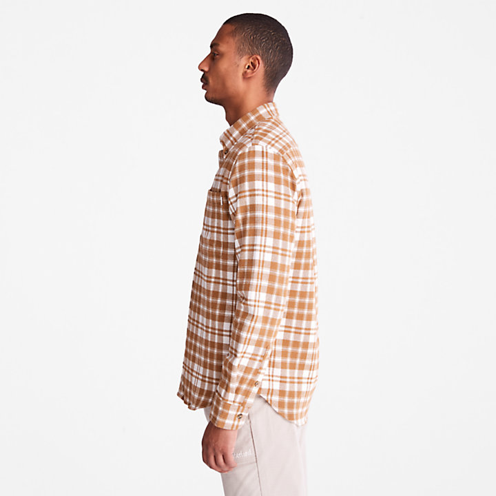 Chemise à carreaux en flanelle pour homme en marron-