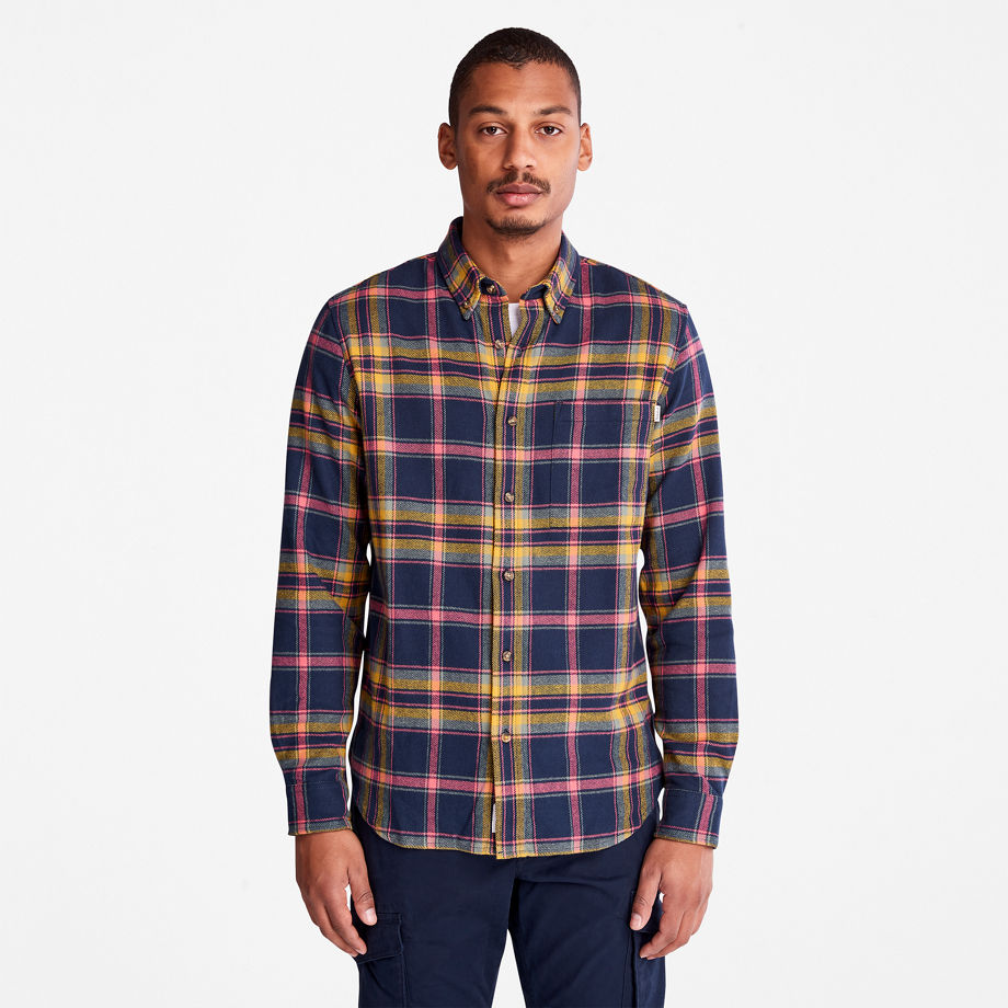 Timberland Heavy Flannel Check Shirt For Men In Navy Dark Blue, Size L