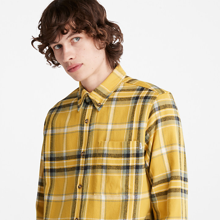 Camisa gruesa a cuadros para hombre en amarillo-