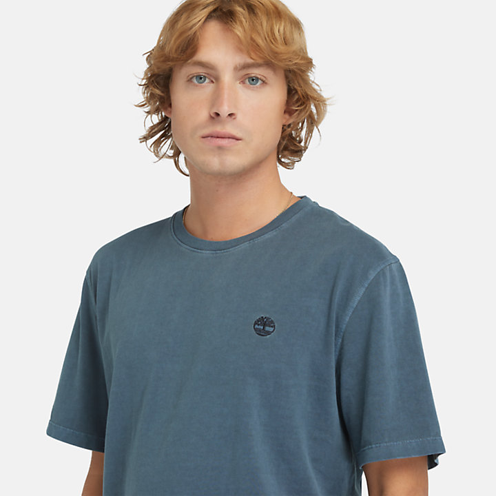 Garment-dyed T-shirt voor heren in marineblauw-