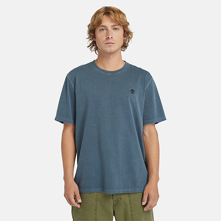Garment-dyed T-shirt voor heren in marineblauw