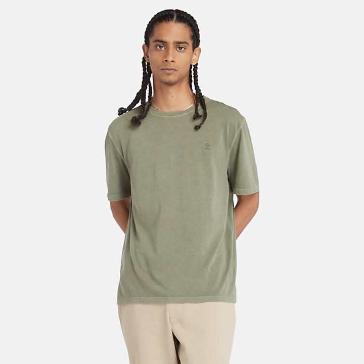Garment-dyed T-shirt voor heren in groen-
