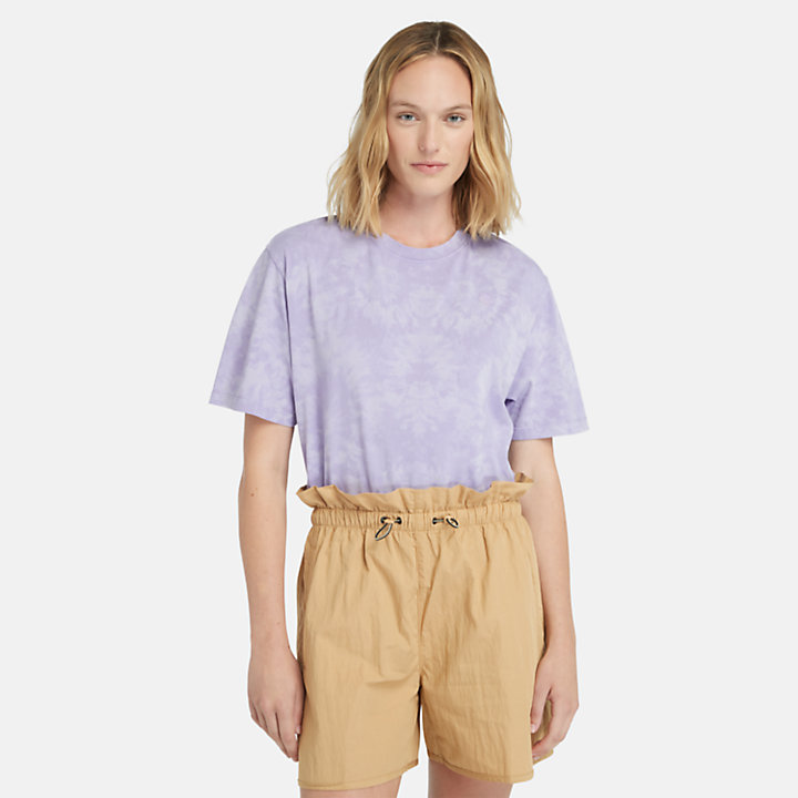 Camiseta con estampado tie-dye para mujer en morado-
