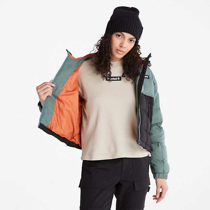Canvas Puffer Jacket for Women in Green-