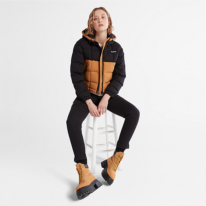 Canvas Puffer Jacket for Women in Yellow