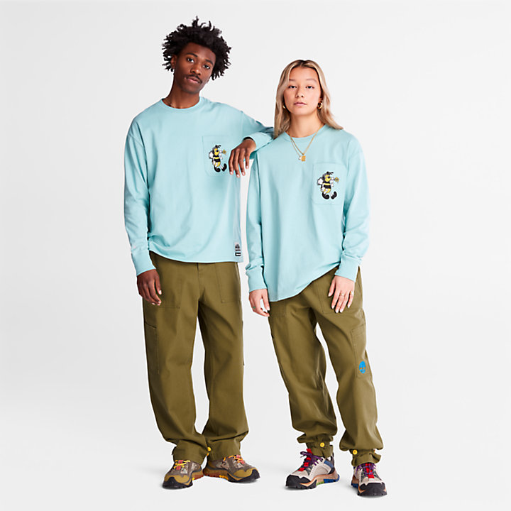 Bee Line x Timberland® T-shirt met print op de rug en lange mouwen in blauw-