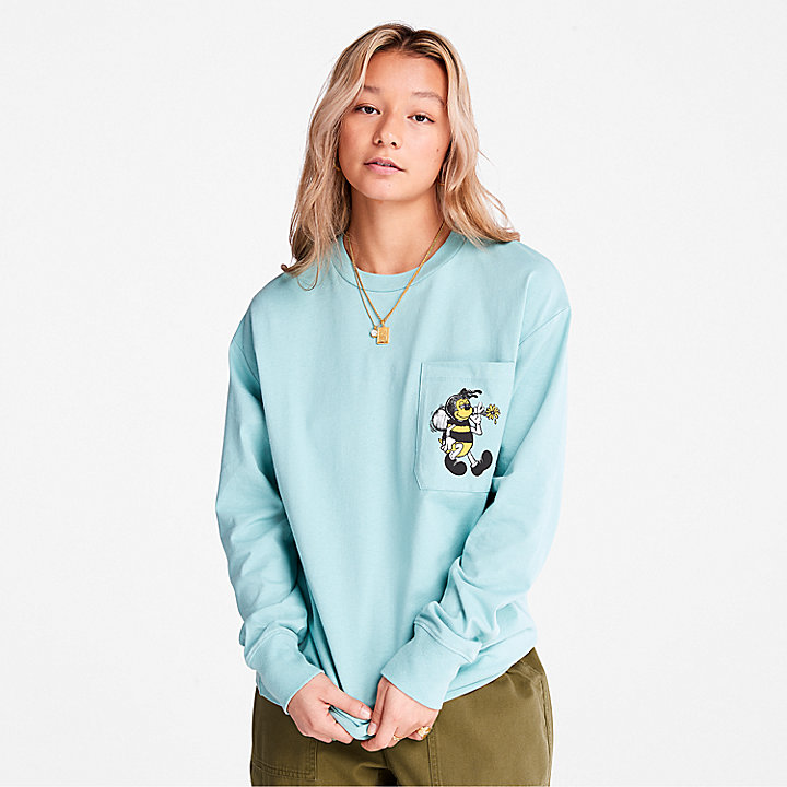 Bee Line x Timberland® T-shirt met print op de rug en lange mouwen in blauw