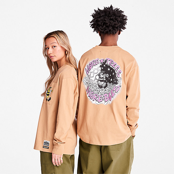 Bee Line x Timberland® T-shirt met print op de rug en lange mouwen in bruin
