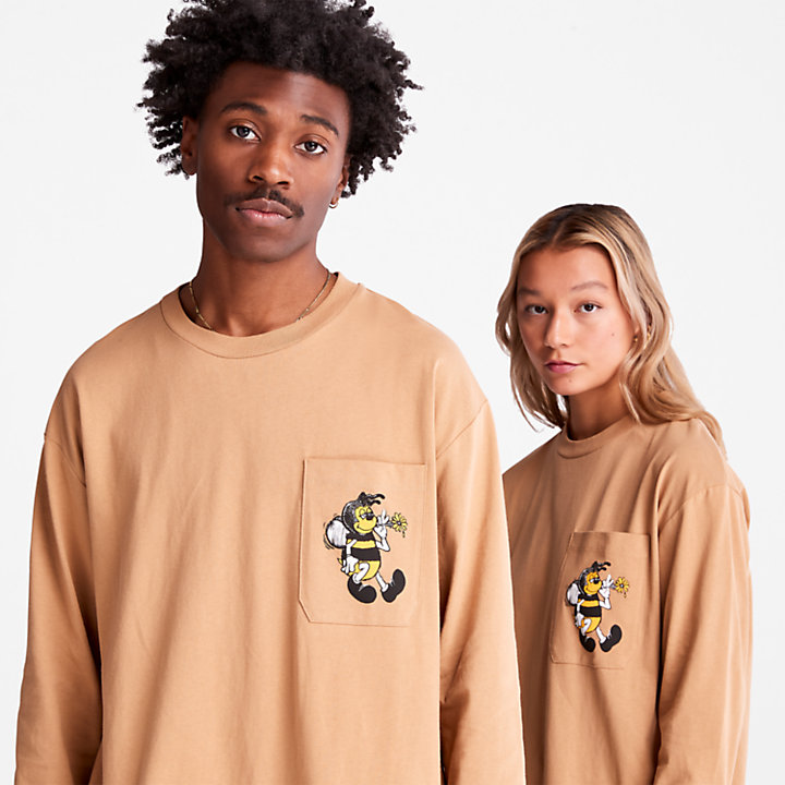 Bee Line x Timberland® T-shirt met print op de rug en lange mouwen in bruin-