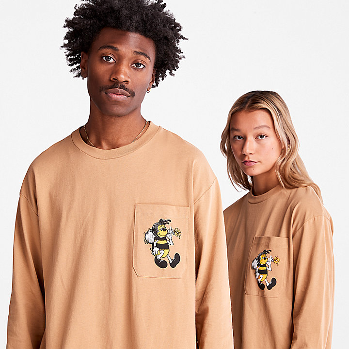 Bee Line x Timberland® T-shirt met print op de rug en lange mouwen in bruin
