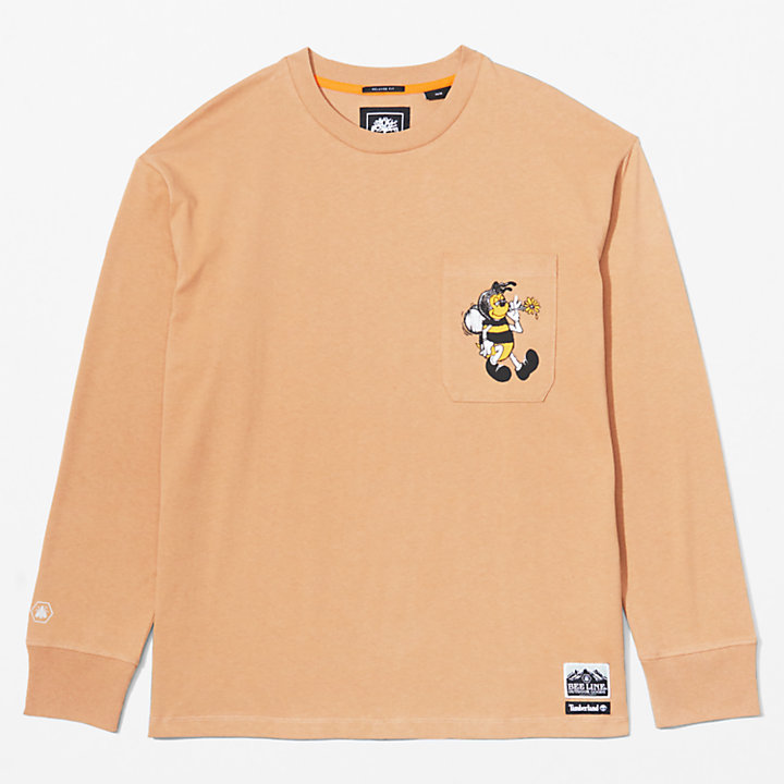 T-shirt a Maniche Lunghe con Grafica sul Retro Bee Line x Timberland® in marrone-