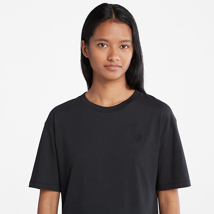 T-shirt classique à col rond pour femme en noir-