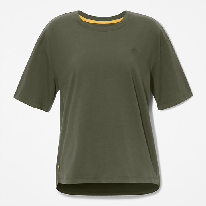 T-shirt classique à col rond pour femme en vert-
