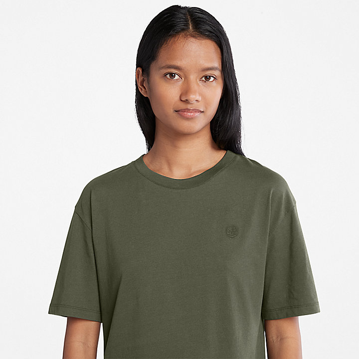 T-shirt de Gola Redonda Clássica para Mulher em verde