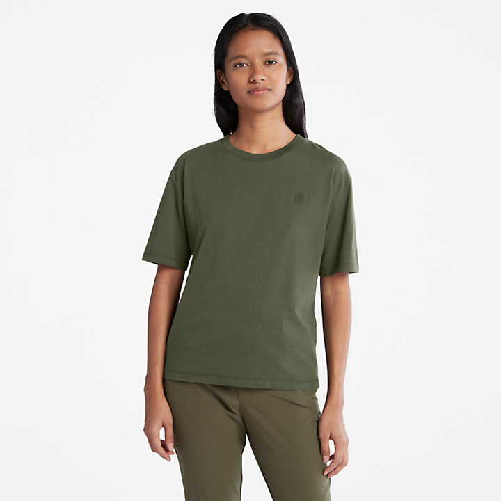 T-shirt classique à col rond pour femme en vert-