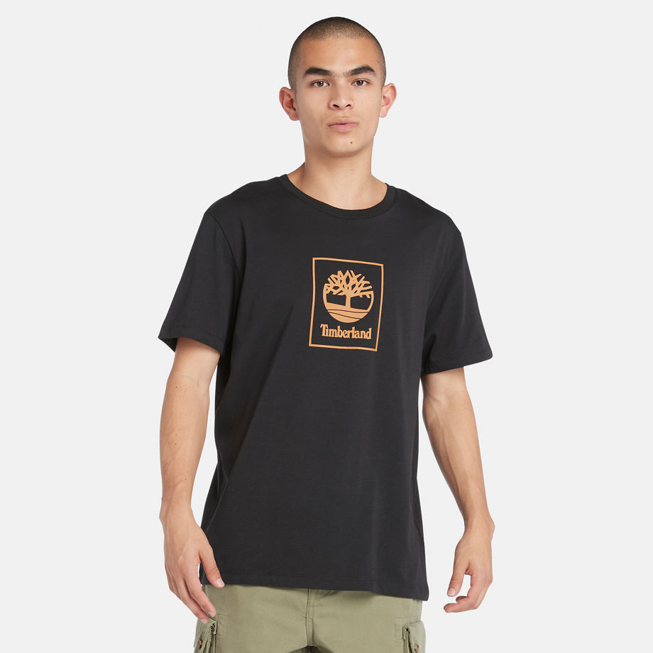 Timberland Stack Logo T-shirt For Men In Black Black, Size S