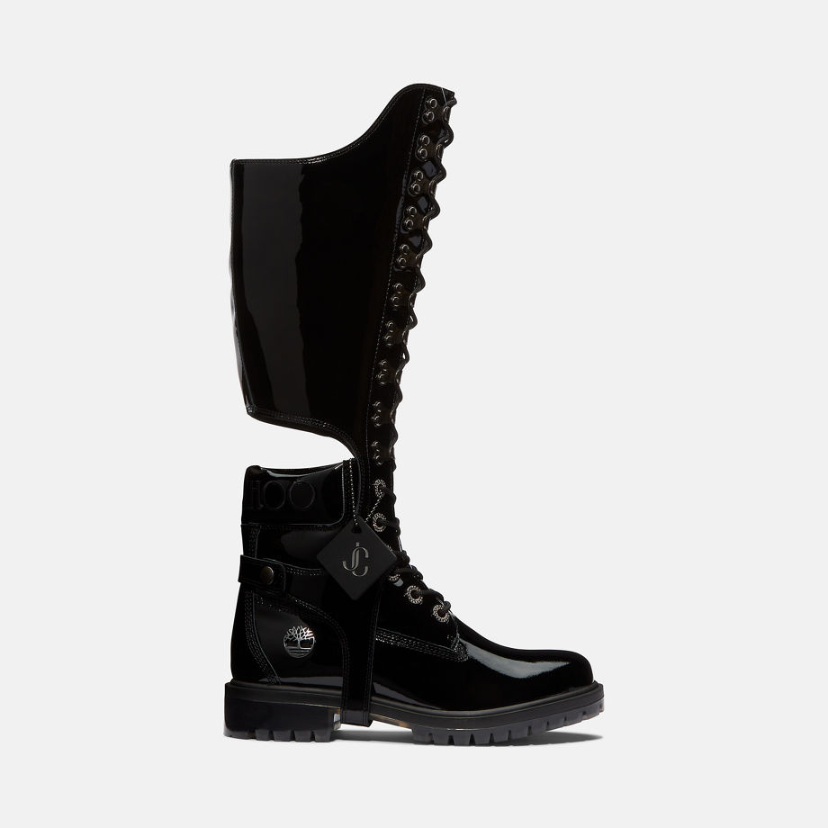 Jimmy Choo X Timberland 6 Inch Boot With Knee-high Harness For Women In Black Black, Size 4.5