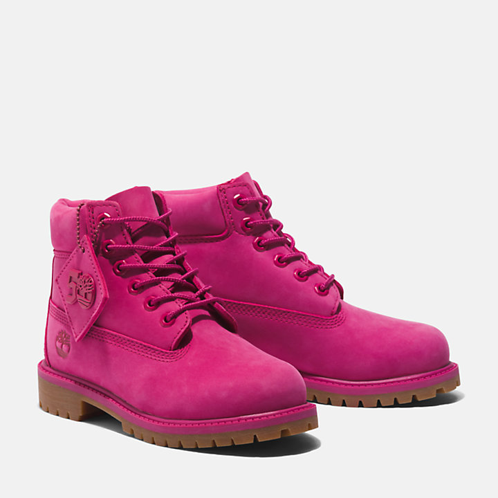 Timberland® 50th Edition Premium 6-Inch Waterproof Boot for Junior in Dark Pink-