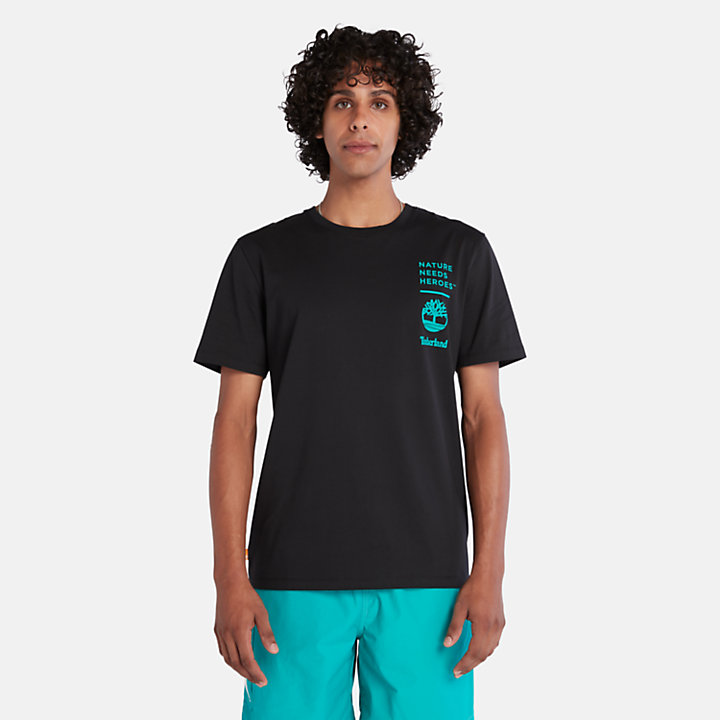 Slogan Back Graphic T-shirt for Men in Black-