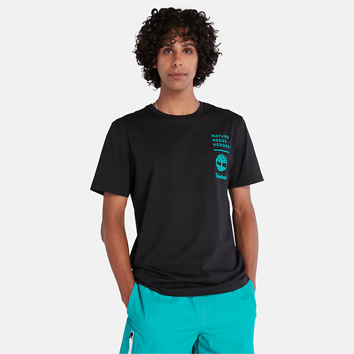 Slogan Back Graphic T-shirt for Men in Black-