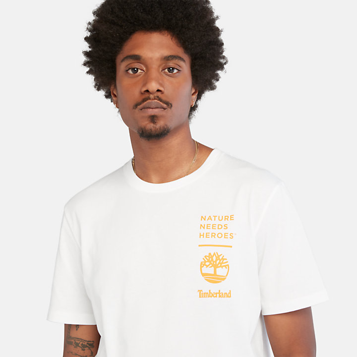 Camiseta con eslogan estampado en la espalda para hombre en blanco-