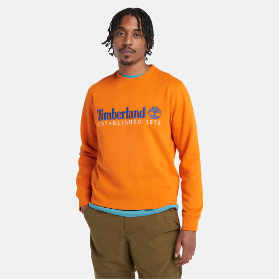 Sweat-shirt à col rond avec logo Est. 1973 pour homme en orange | Timberland