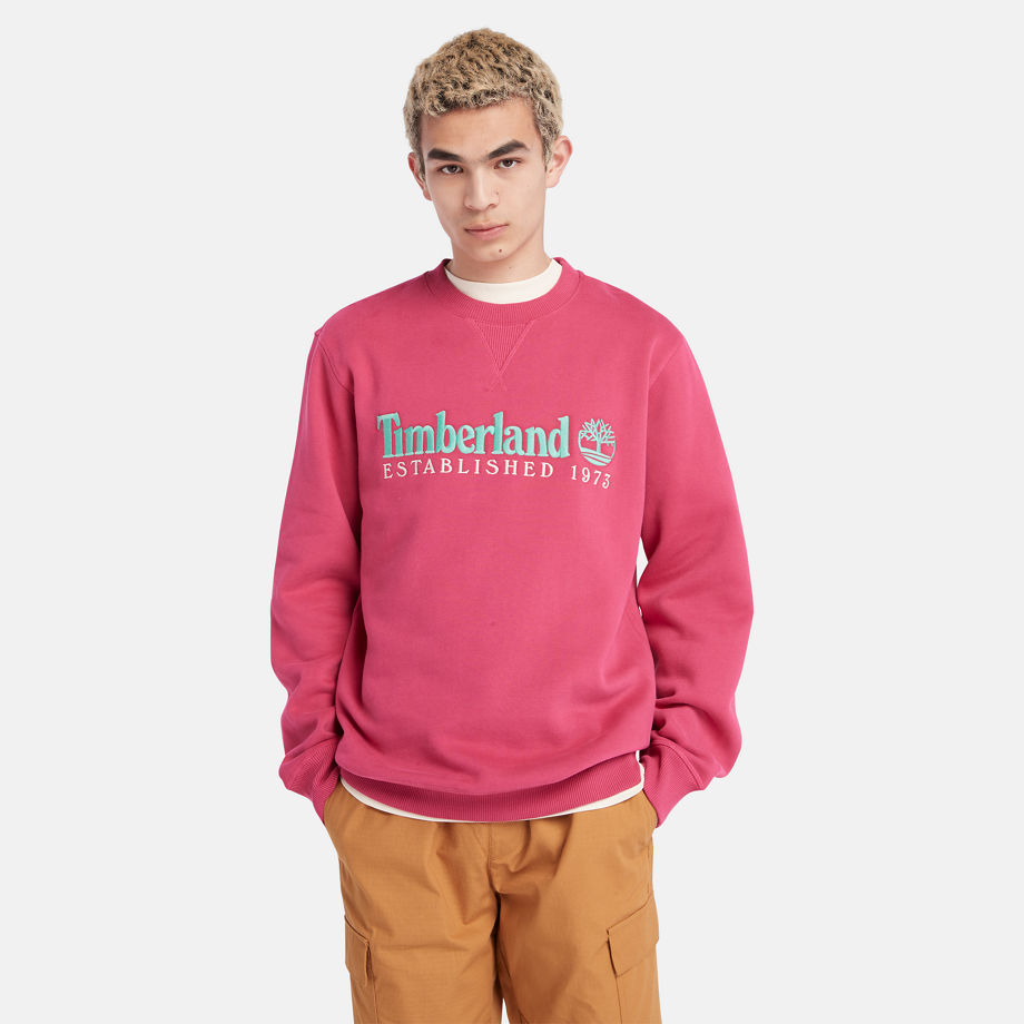 Timberland Est. 1973 Logo Crew Sweatshirt For Men In Pink Pink, Size 3XL