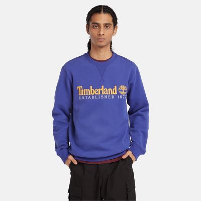 Timberland Est. 1973 Logo Crew Sweatshirt For Men In Blue Blue