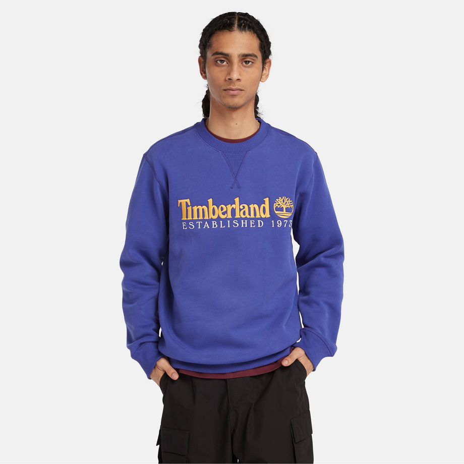 Timberland Est. 1973 Logo Crew Sweatshirt For Men In Blue Blue, Size S