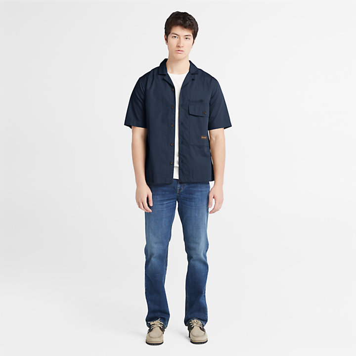 Geweven Shop Overhemd voor heren in marineblauw-
