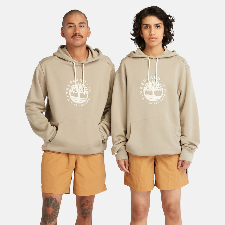 Timberland All Gender Logo Hoodie With Tencel Lyocell And Refibra Technology In Beige Light Green Unisex