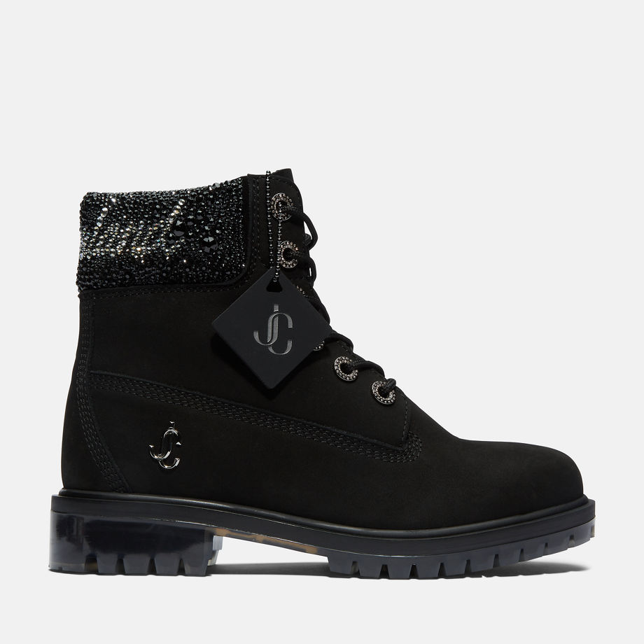 Jimmy Choo X Timberland 6 Inch Crystal-collar Boot For Women In Black Black