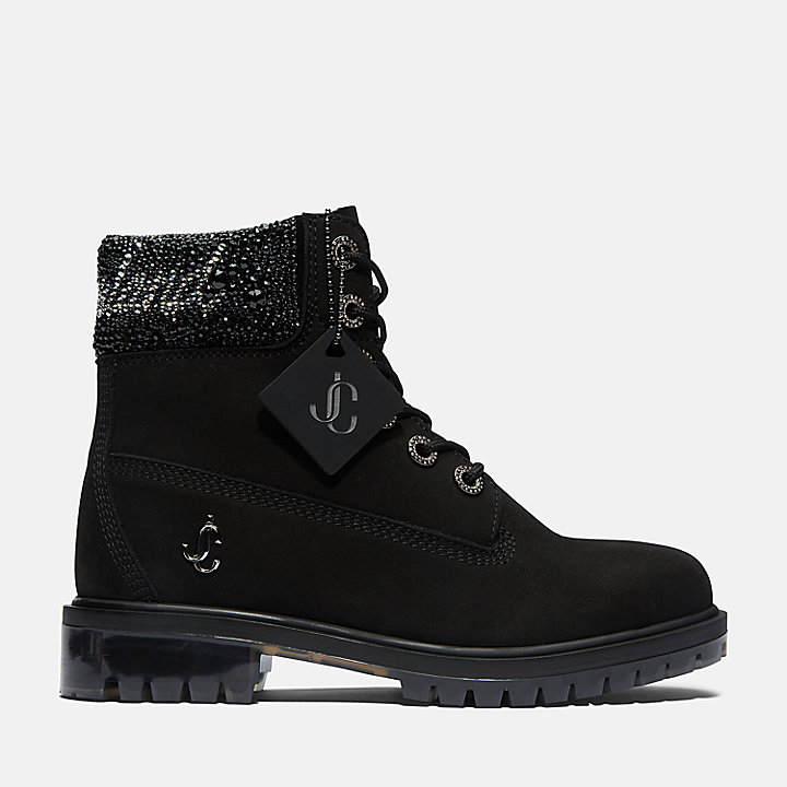 Jimmy Choo x Timberland® 6 Inch Crystal-Collar Boot for Women in Black