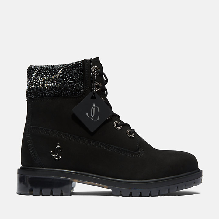 Jimmy Choo x Timberland® 6 Inch Crystal-Collar Boot for Women in Black-