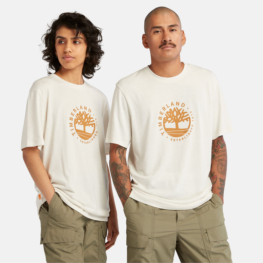 Timberland T-shirt Refibra À Logo Graphique Unisexe En Blanc Blanc Unisex