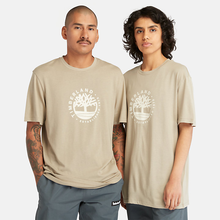 Camiseta unisex con logotipo gráfico y tecnología Refibra™ en verde claro-