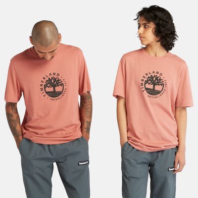 Timberland All Gender Refibra Logo Graphic Tee In Maroon Red Unisex