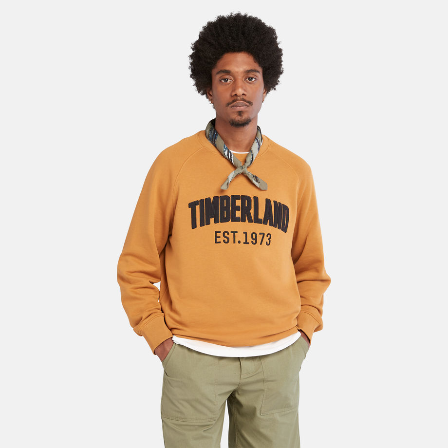 Timberland Modern Wash Logo Sweatshirt For Men In Orange Yellow, Size L