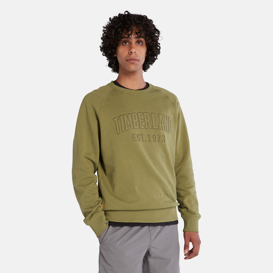 Timberland Modern Wash Logo Sweatshirt For Men In Dark Green Green, Size L