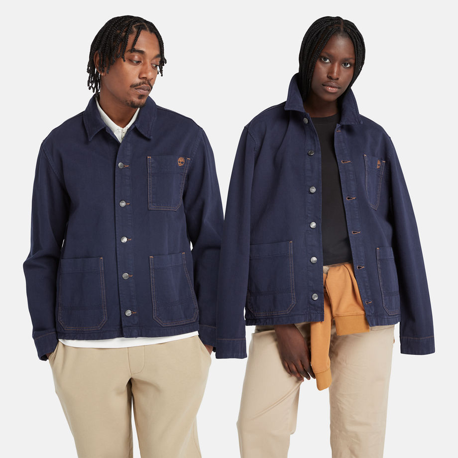 Timberland All Gender Cotton Hemp Denim Chore Jacket In Dark Blue Dark Blue Unisex, Size XXS