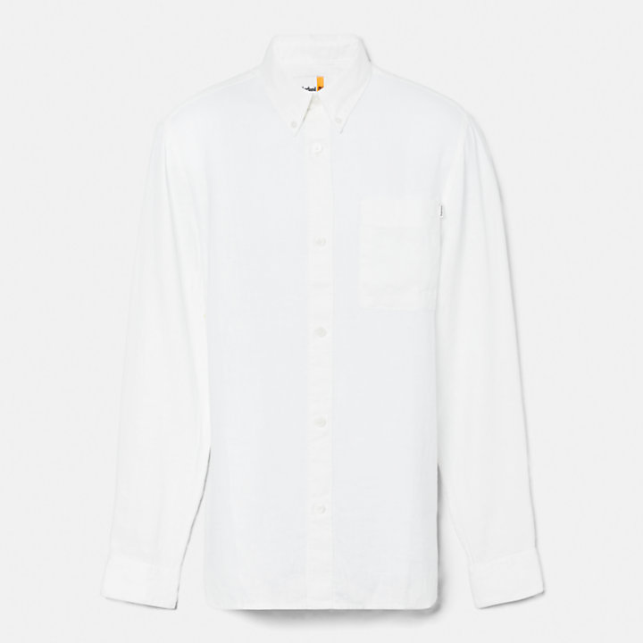 Chemise en lin avec poche pour homme en blanc-