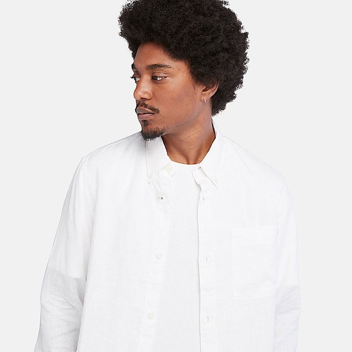 Chemise en lin avec poche pour homme en blanc