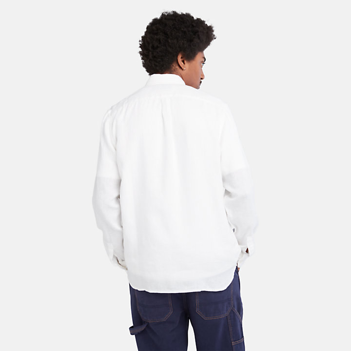 Linnen Overhemd met zakje voor heren in wit-