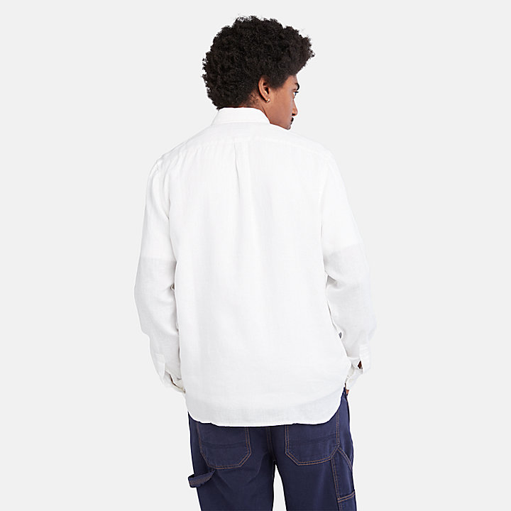 Camicia in Lino con Tasca da Uomo in bianco