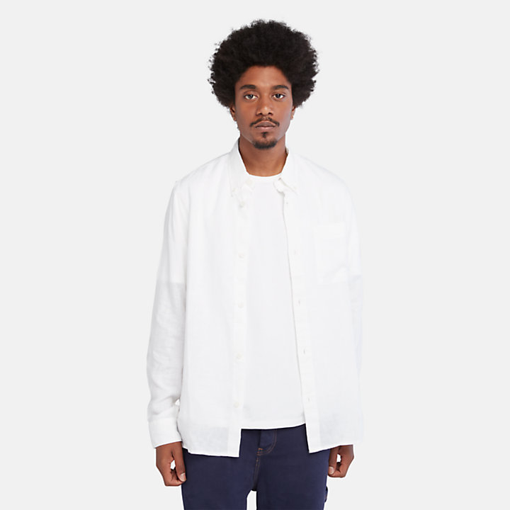Chemise en lin avec poche pour homme en blanc-