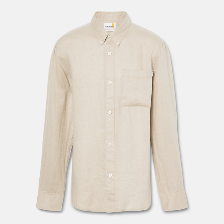 Chemise en lin avec poche pour homme en beige-